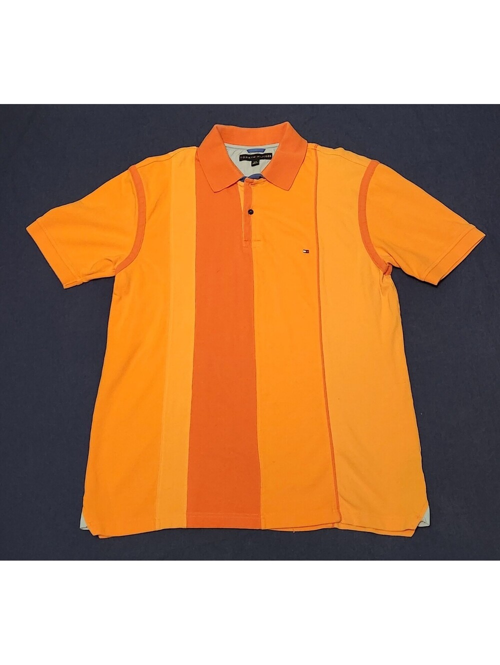 Vintage Tommy Hilfiger Men's Polo Shirt L Orange Color-Block Short Sleeve Button